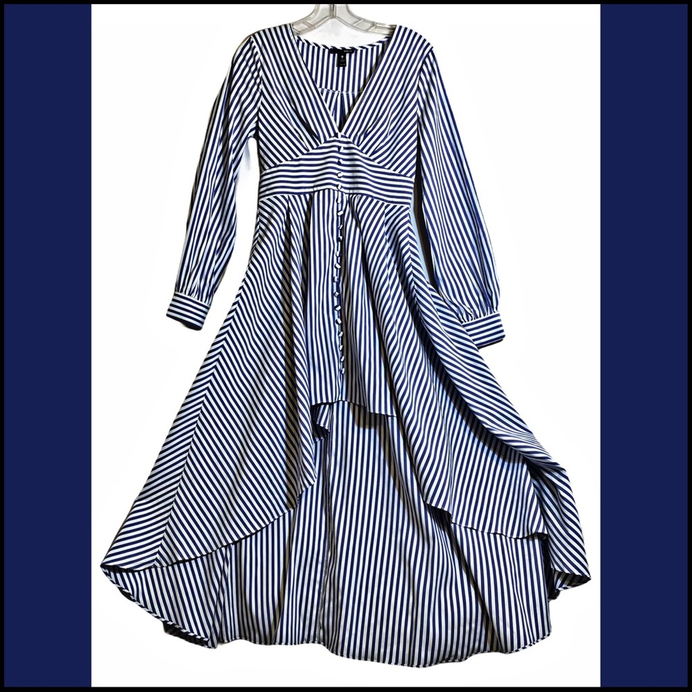 AQUA Striped Blue & White High/Low Dress Sz XS - Picture 6 of 10